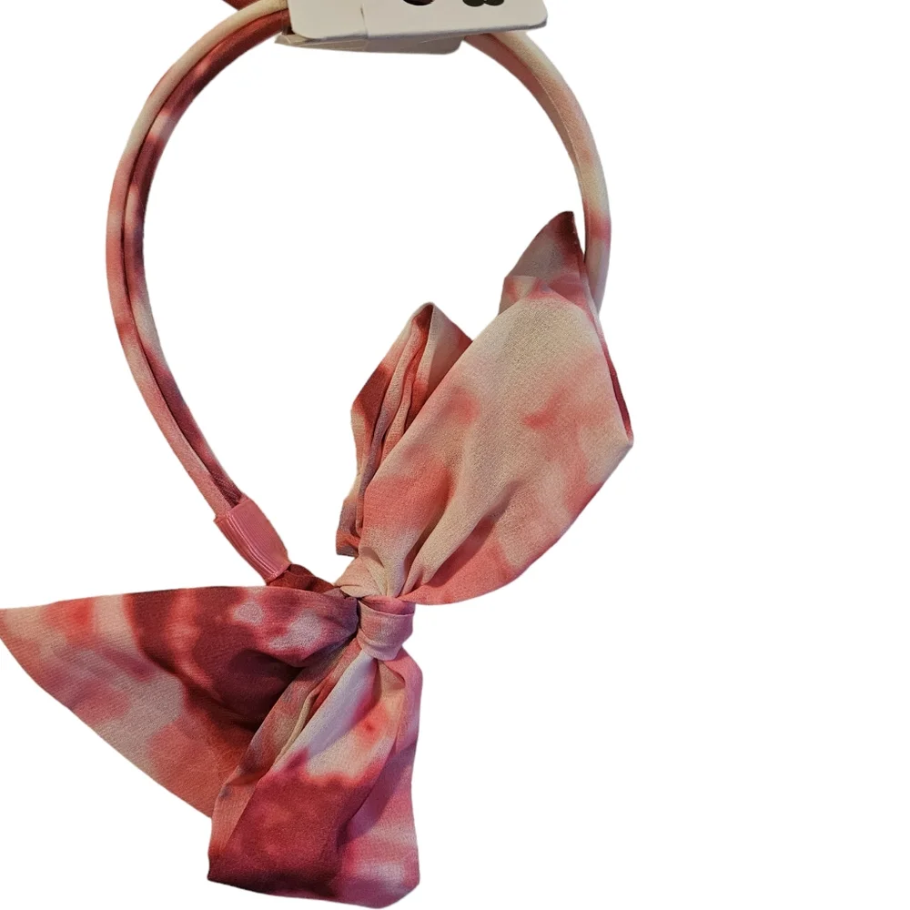 NWT The Children's Place Girls Bow Headband 2-Pack Red & Pink Tie-Dye (Ages 4+)
